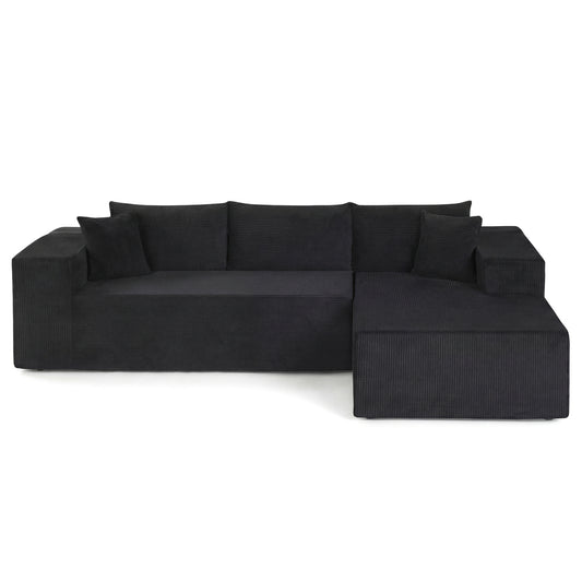 Modular Sectional Sofa Corduroy Upholstered L-shaped Sofa Couch with Deep Seats, Black Sofas & Loveseats Black at Gallery Canada