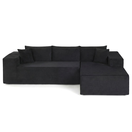 Modular Sectional Sofa Corduroy Upholstered L-shaped Sofa Couch with Deep Seats, Black