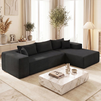 Modular Sectional Sofa Corduroy Upholstered L-shaped Sofa Couch with Deep Seats, Black Sofas & Loveseats at Gallery Canada