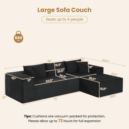 Modular Sectional Sofa Corduroy Upholstered L-shaped Sofa Couch with Deep Seats, Black Sofas & Loveseats at Gallery Canada