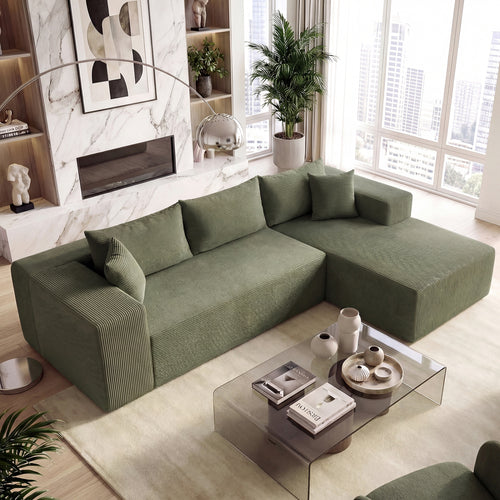 Modular Sectional Sofa Corduroy Upholstered L-shaped Sofa Couch with Deep Seats, Green