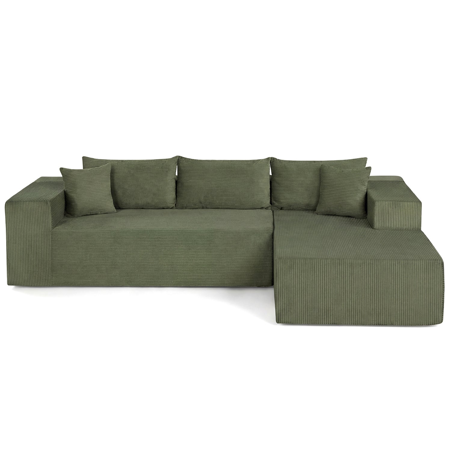 Modular Sectional Sofa Corduroy Upholstered L-shaped Sofa Couch with Deep Seats, Green Sofas & Loveseats Green at Gallery Canada