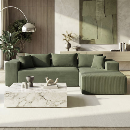 Modular Sectional Sofa Corduroy Upholstered L-shaped Sofa Couch with Deep Seats, Green Sofas & Loveseats at Gallery Canada