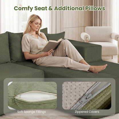 Modular Sectional Sofa Corduroy Upholstered L-shaped Sofa Couch with Deep Seats, Green Sofas & Loveseats at Gallery Canada