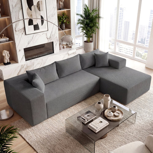 Modular Sectional Sofa Corduroy Upholstered L-shaped Sofa Couch with Deep Seats, Gray