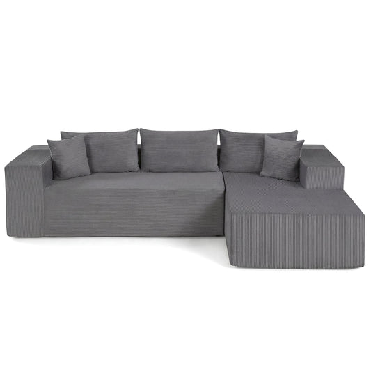 Modular Sectional Sofa Corduroy Upholstered L-shaped Sofa Couch with Deep Seats, Gray Sofas & Loveseats Gray at Gallery Canada
