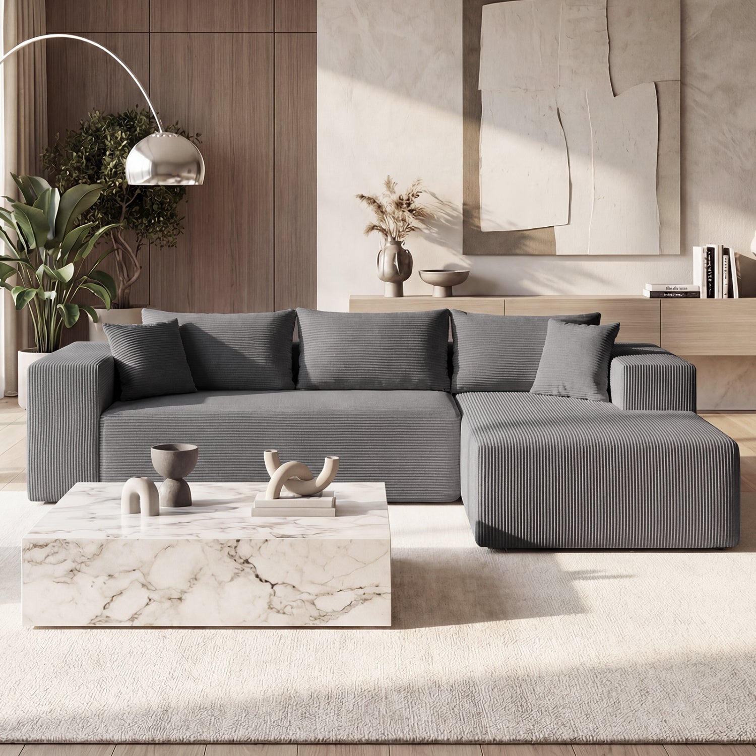 Modular Sectional Sofa Corduroy Upholstered L-shaped Sofa Couch with Deep Seats, Gray Sofas & Loveseats at Gallery Canada