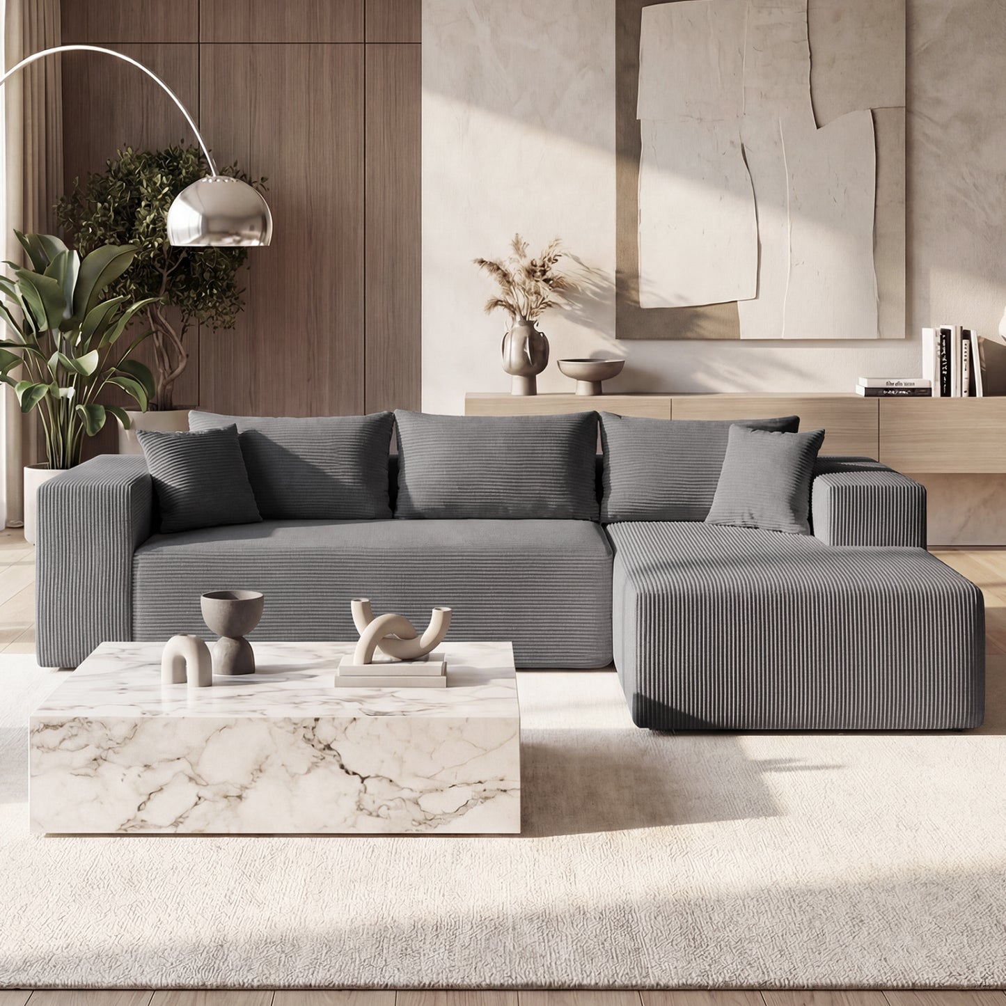 Modular Sectional Sofa Corduroy Upholstered L-shaped Sofa Couch with Deep Seats, Gray Sofas & Loveseats at Gallery Canada