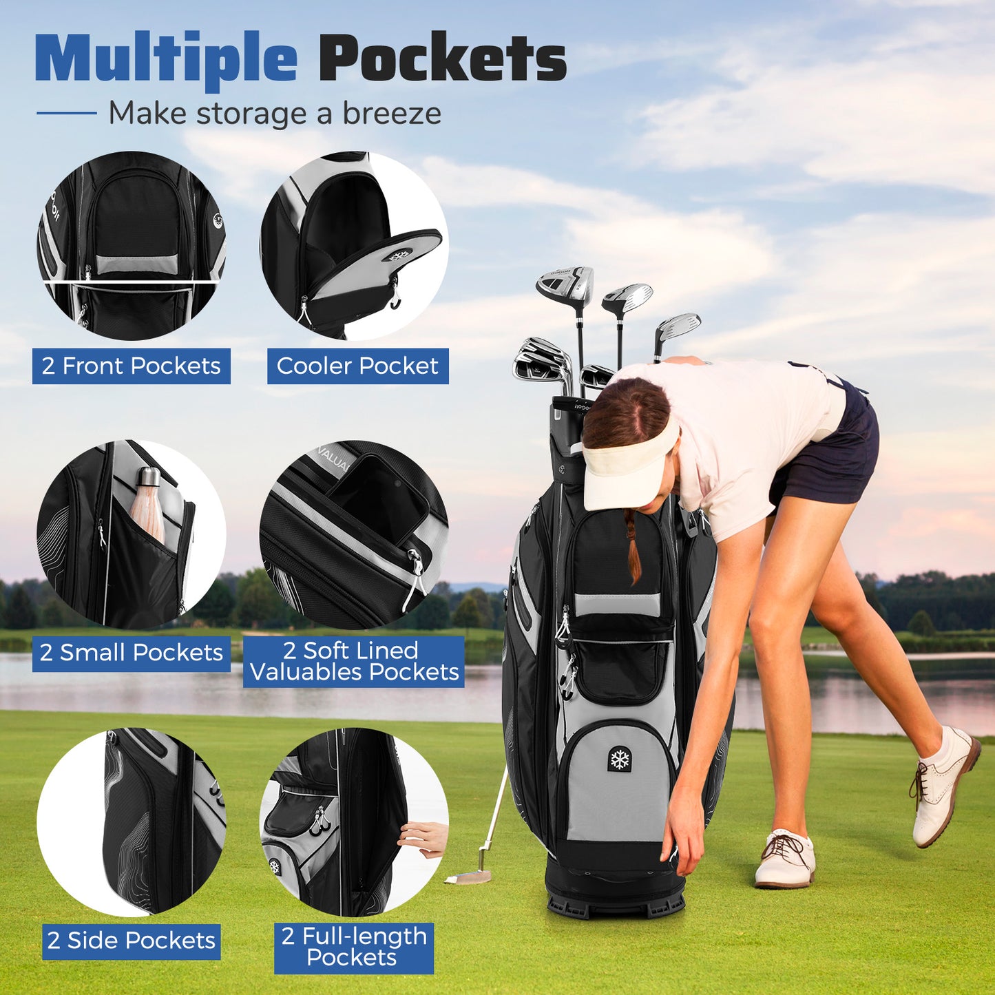 Molded Lock Top Golf Cart Bag, 14-Way Full Length Dividers, 11 Pockets, Gray Golf at Gallery Canada