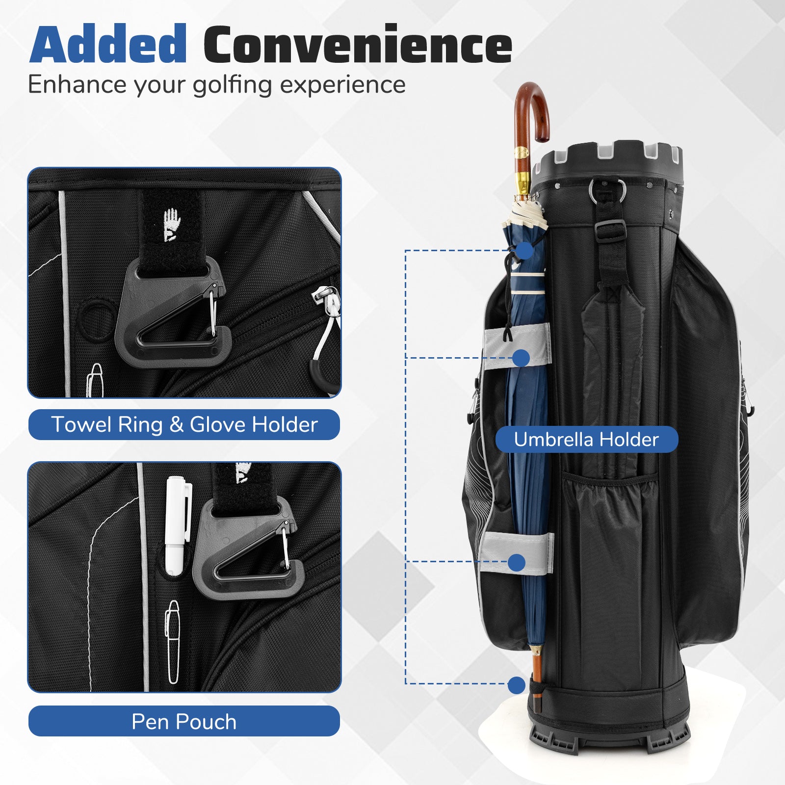 Molded Lock Top Golf Cart Bag, 14-Way Full Length Dividers, 11 Pockets, Gray Golf at Gallery Canada