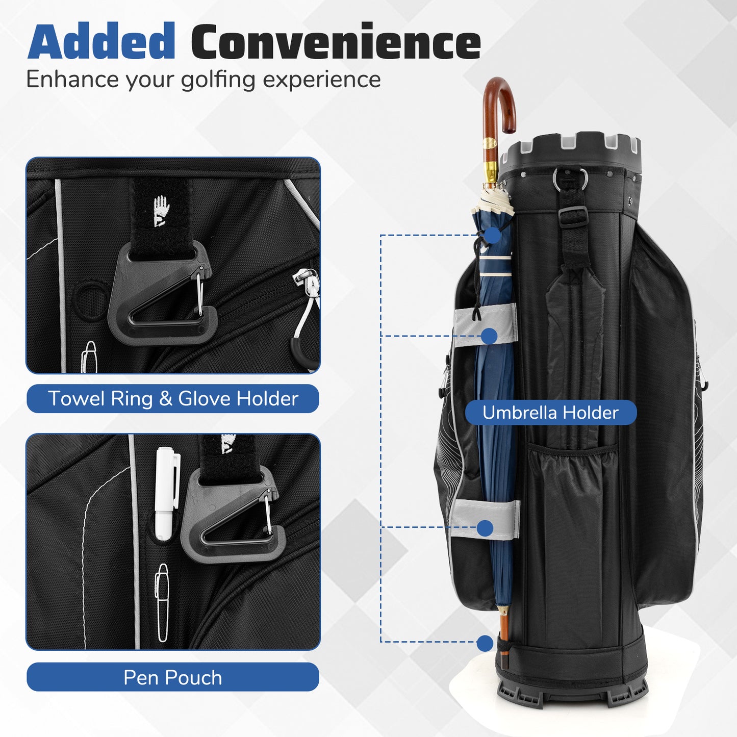 Molded Lock Top Golf Cart Bag, 14-Way Full Length Dividers, 11 Pockets, Gray Golf at Gallery Canada