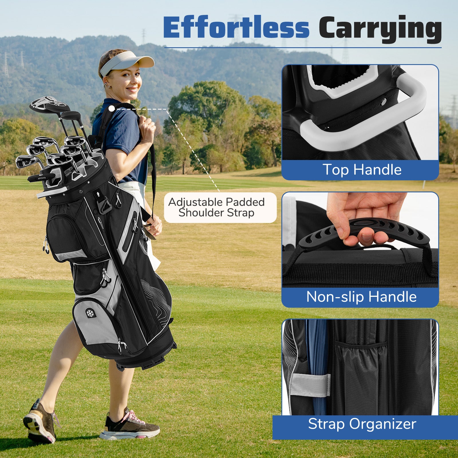 Molded Lock Top Golf Cart Bag, 14-Way Full Length Dividers, 11 Pockets, Gray Golf at Gallery Canada