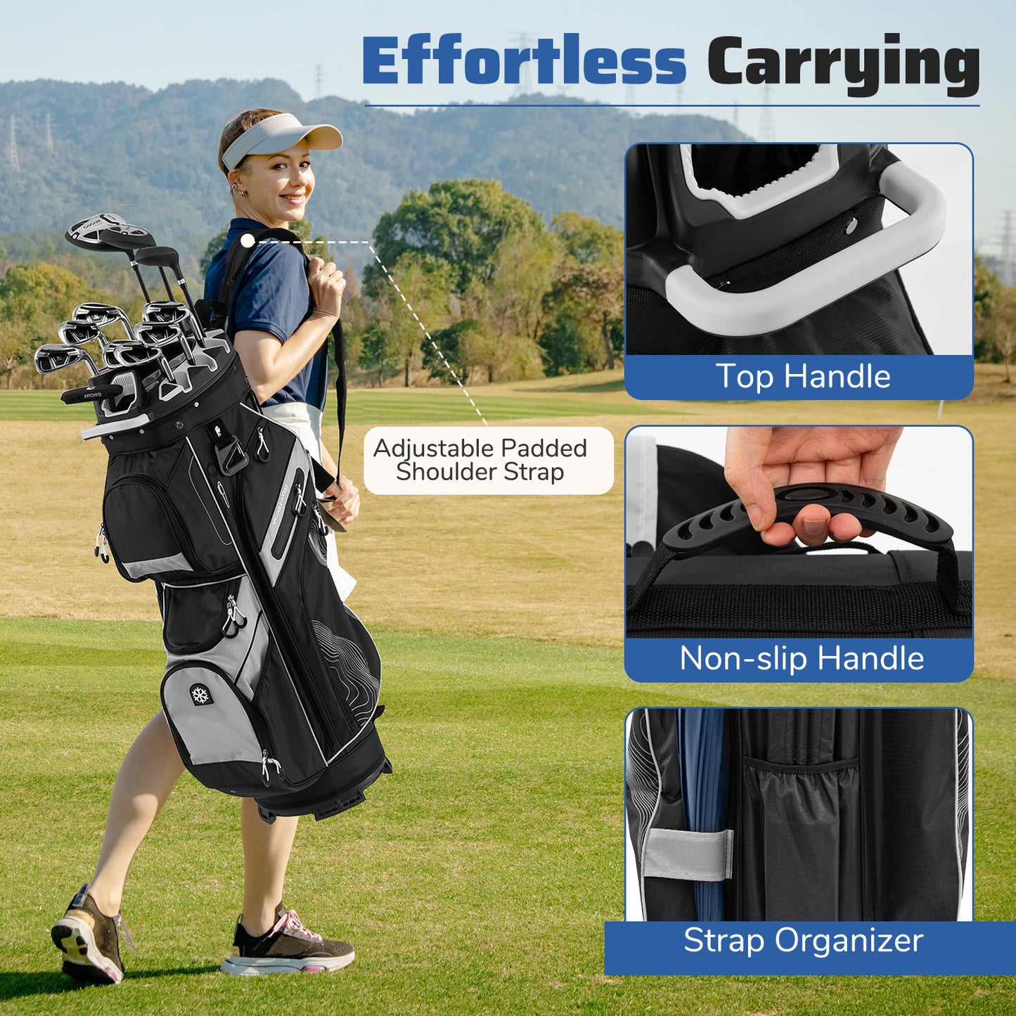 Molded Lock Top Golf Cart Bag, 14-Way Full Length Dividers, 11 Pockets, Gray Golf at Gallery Canada