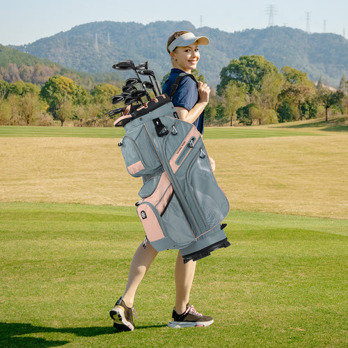 Molded Lock Top Golf Cart Bag with 14-Way Full Length Dividers and 11 Pockets, Orange