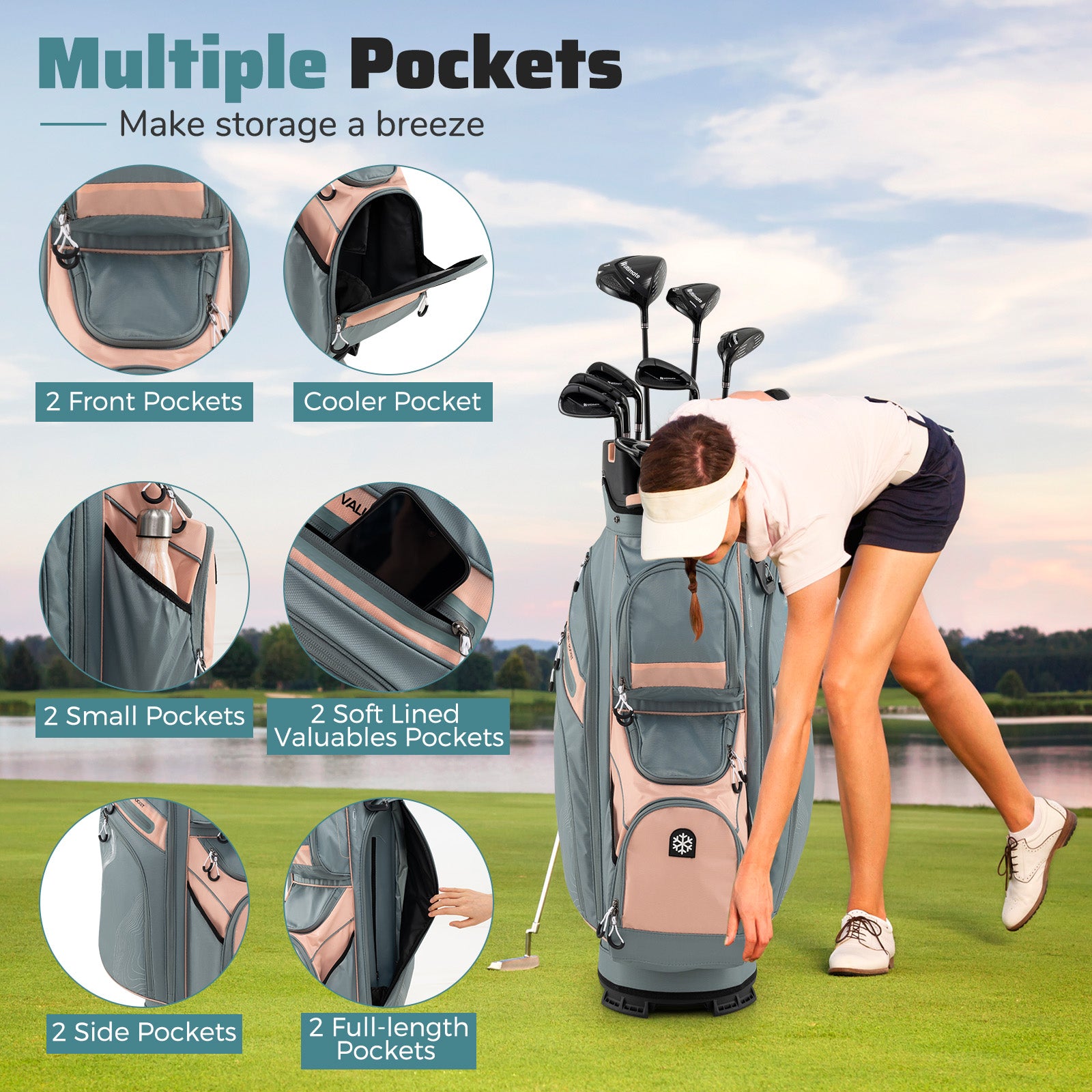 Molded Lock Top Golf Cart Bag with 14-Way Full Length Dividers and 11 Pockets, Orange Golf at Gallery Canada