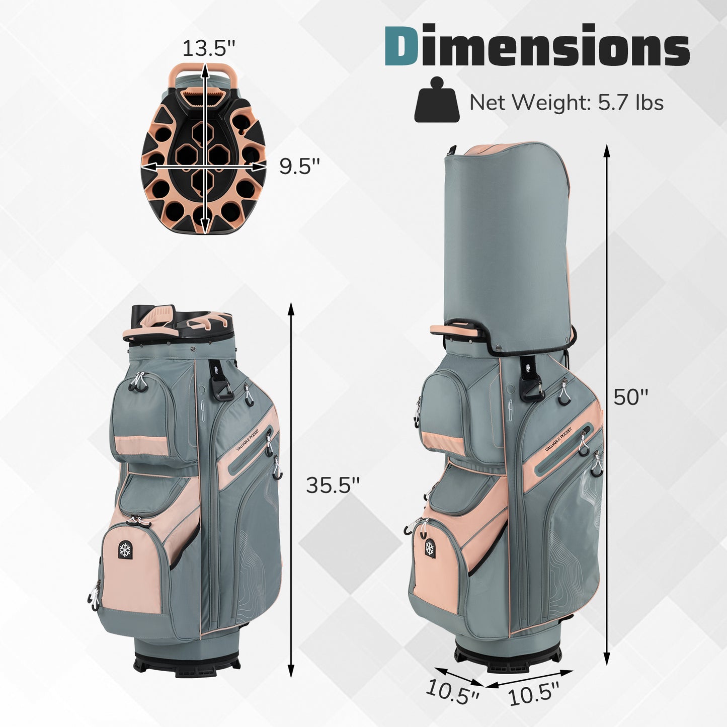 Molded Lock Top Golf Cart Bag with 14-Way Full Length Dividers and 11 Pockets, Orange Golf at Gallery Canada