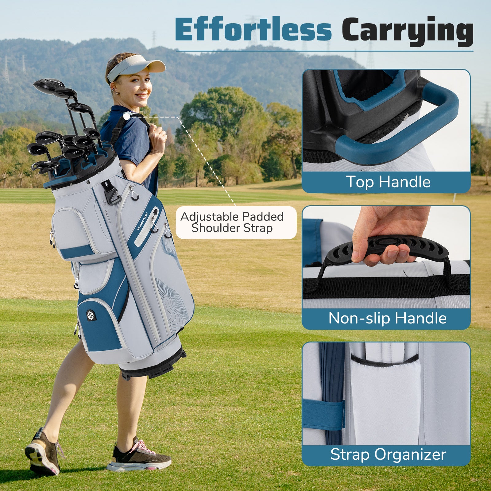 Molded Lock Top Golf Cart Bag, 14-Way Full Length Dividers, 11 Pockets, Navy Golf at Gallery Canada