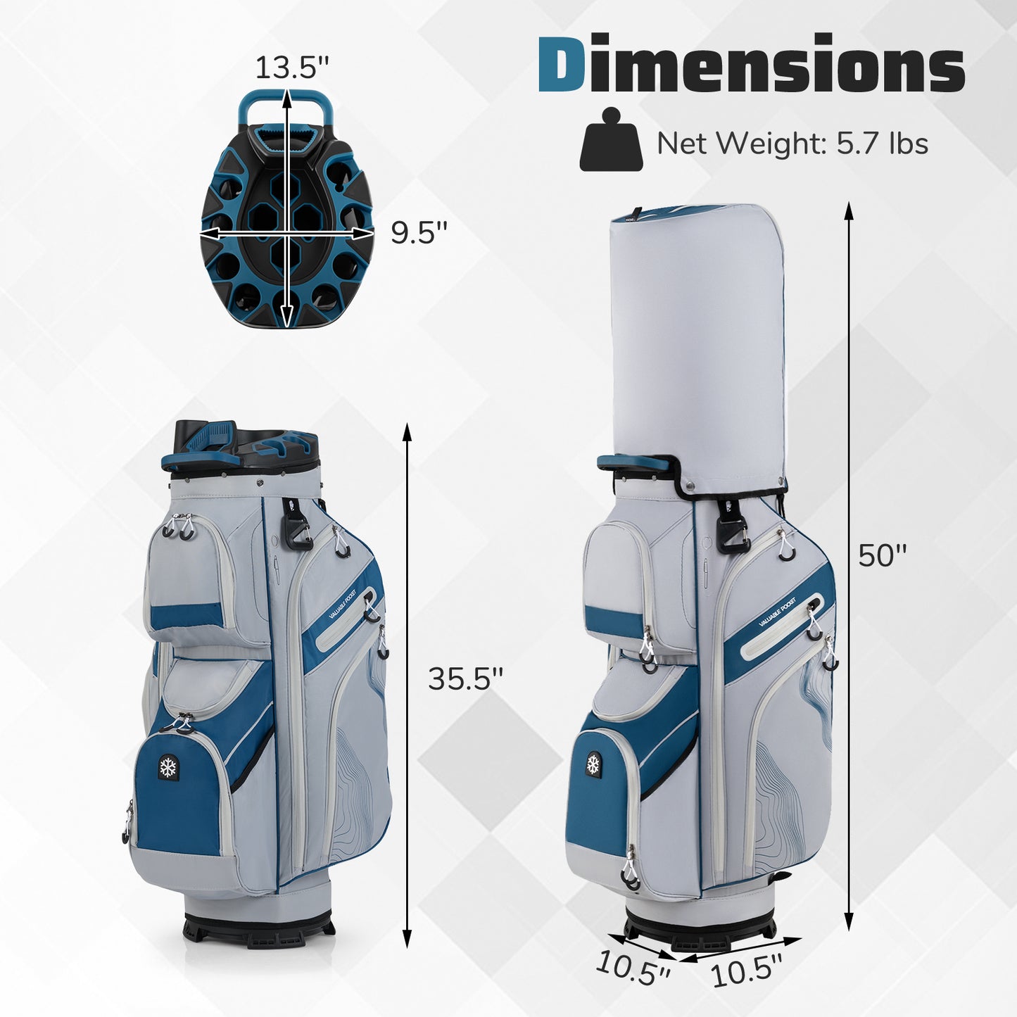 Molded Lock Top Golf Cart Bag, 14-Way Full Length Dividers, 11 Pockets, Navy Golf at Gallery Canada
