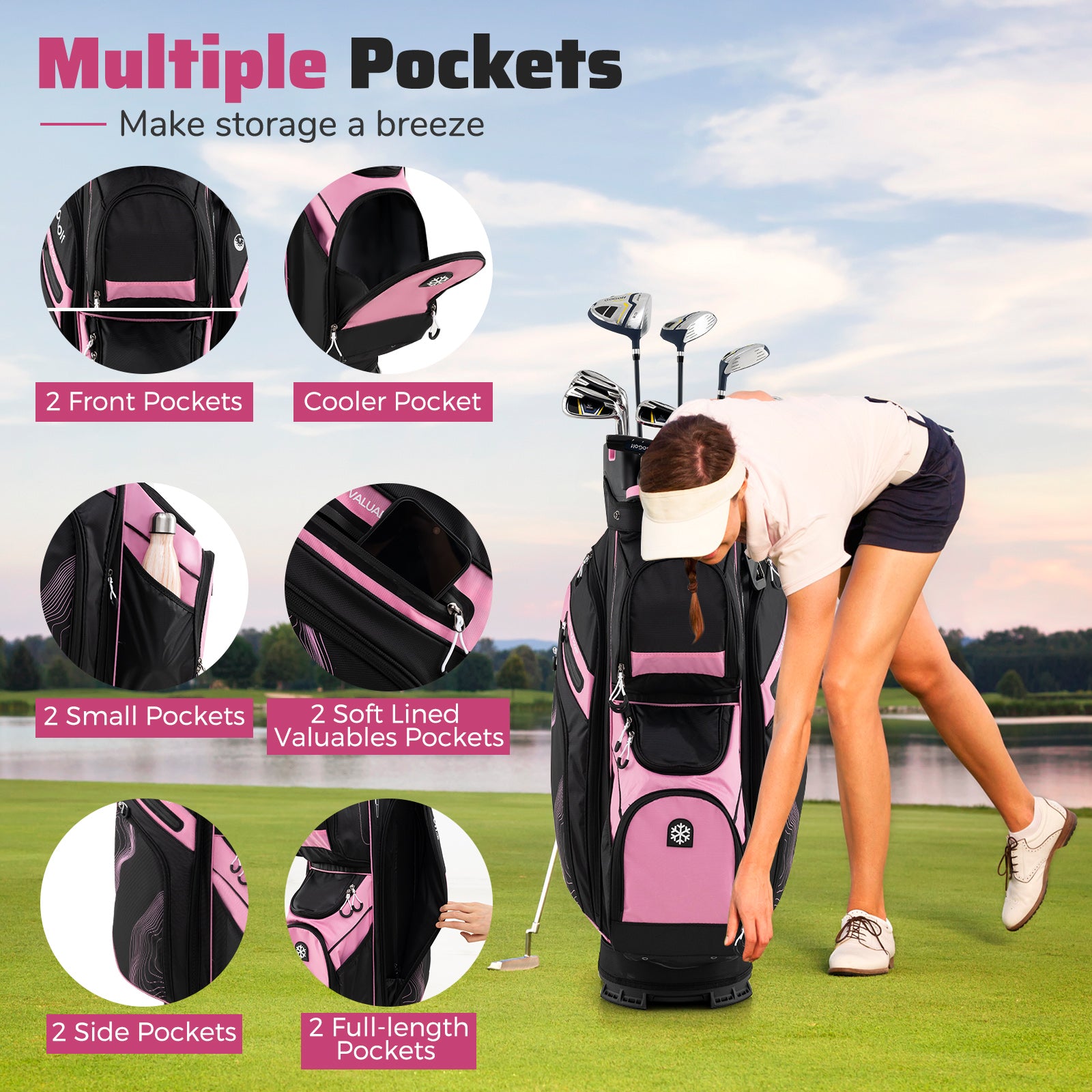 Molded Lock Top Golf Cart Bag, 14-Way Dividers, 11 Pockets, Pink Golf at Gallery Canada