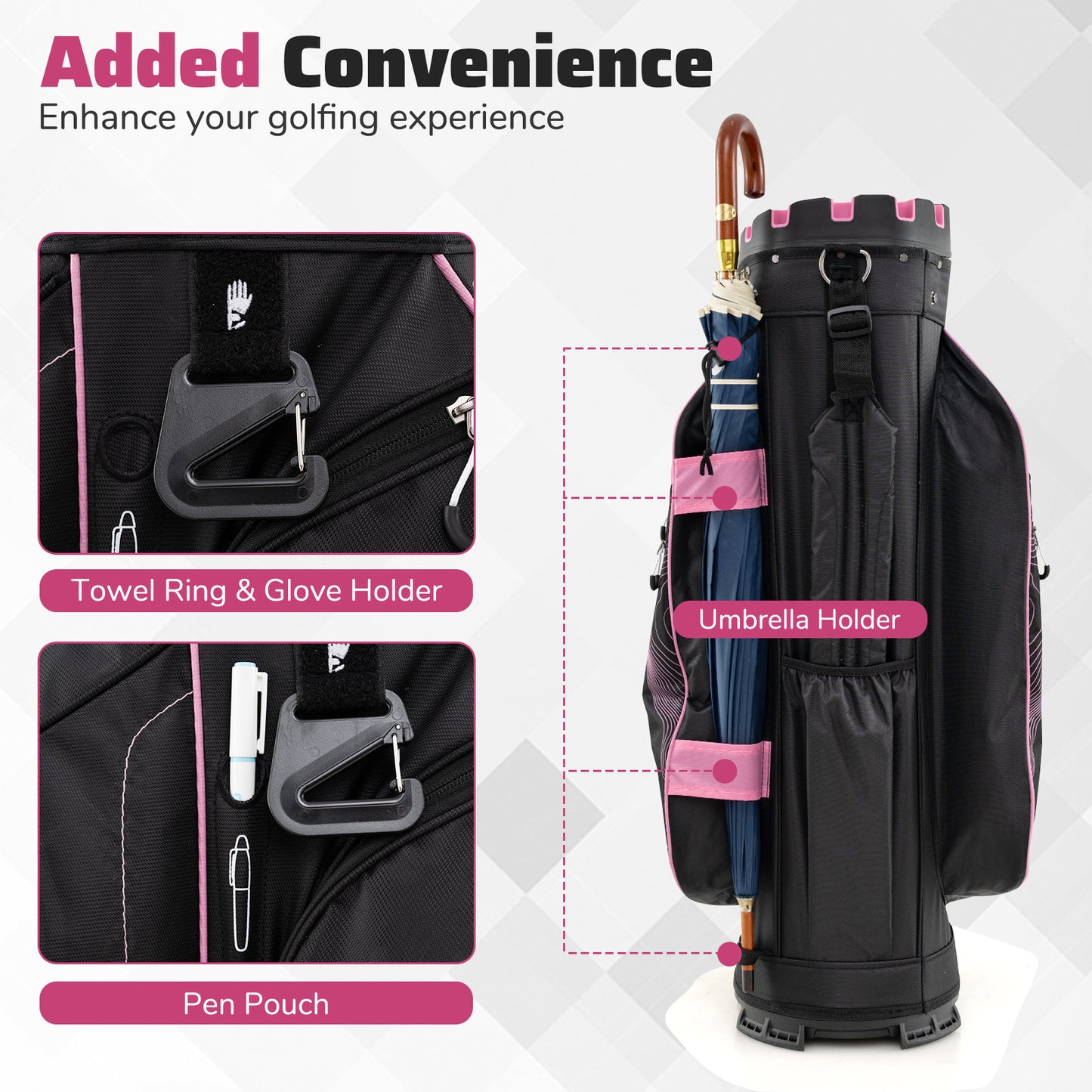 Molded Lock Top Golf Cart Bag, 14-Way Dividers, 11 Pockets, Pink Golf at Gallery Canada