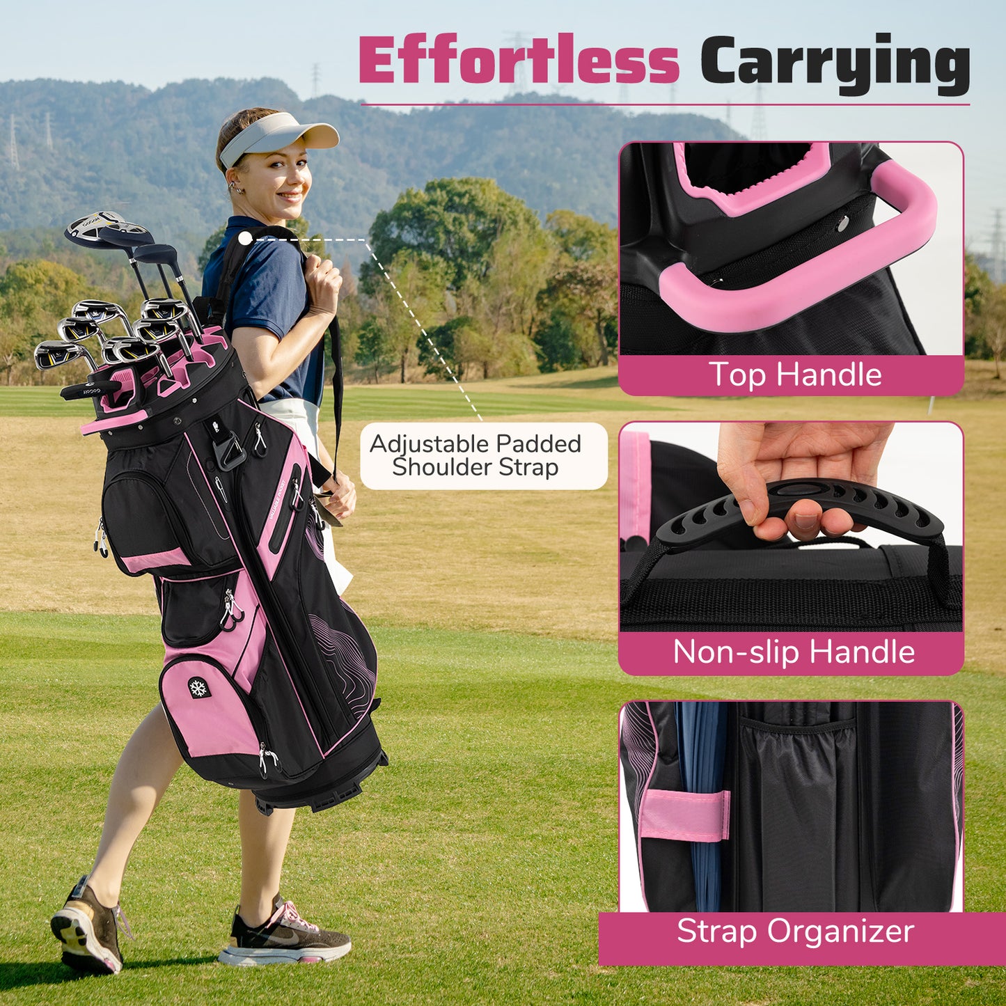 Molded Lock Top Golf Cart Bag, 14-Way Dividers, 11 Pockets, Pink Golf at Gallery Canada