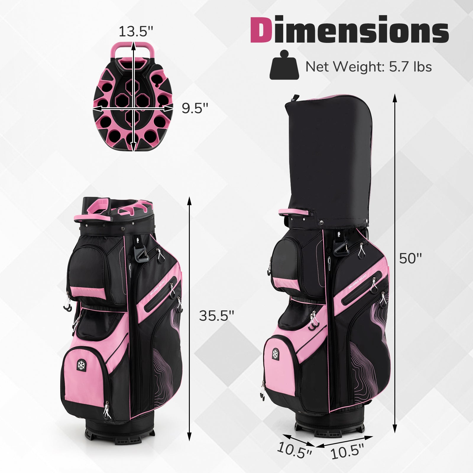 Molded Lock Top Golf Cart Bag, 14-Way Dividers, 11 Pockets, Pink Golf at Gallery Canada