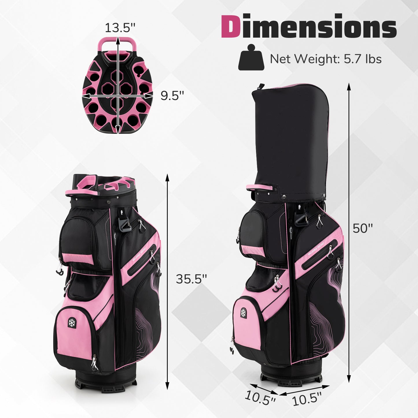 Molded Lock Top Golf Cart Bag, 14-Way Dividers, 11 Pockets, Pink Golf at Gallery Canada