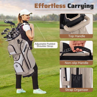 Molded Lock Top Golf Cart Bag, 14-Way Full Length Dividers, 11 Pockets, Khaki Golf at Gallery Canada