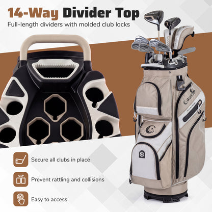 Molded Lock Top Golf Cart Bag, 14-Way Full Length Dividers, 11 Pockets, Khaki Golf at Gallery Canada