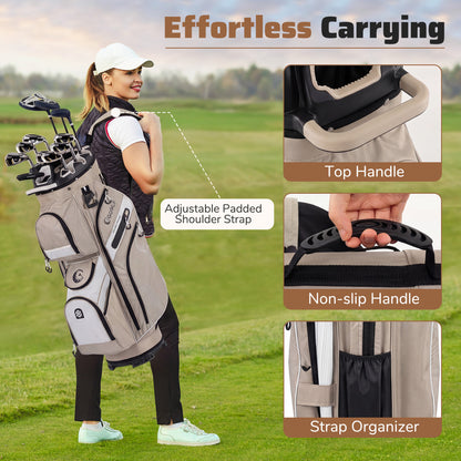 Molded Lock Top Golf Cart Bag, 14-Way Full Length Dividers, 11 Pockets, Khaki Golf at Gallery Canada