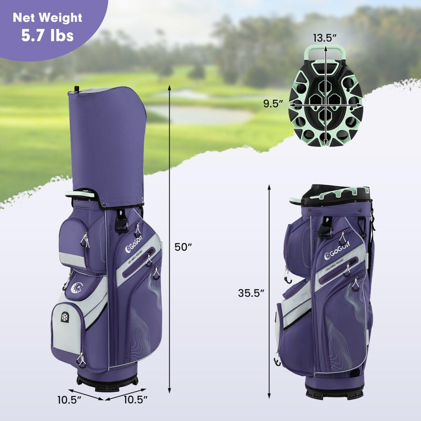 Molded Lock Golf Cart Bag, 14-Way Dividers, 11 Pockets, Purple Golf at Gallery Canada