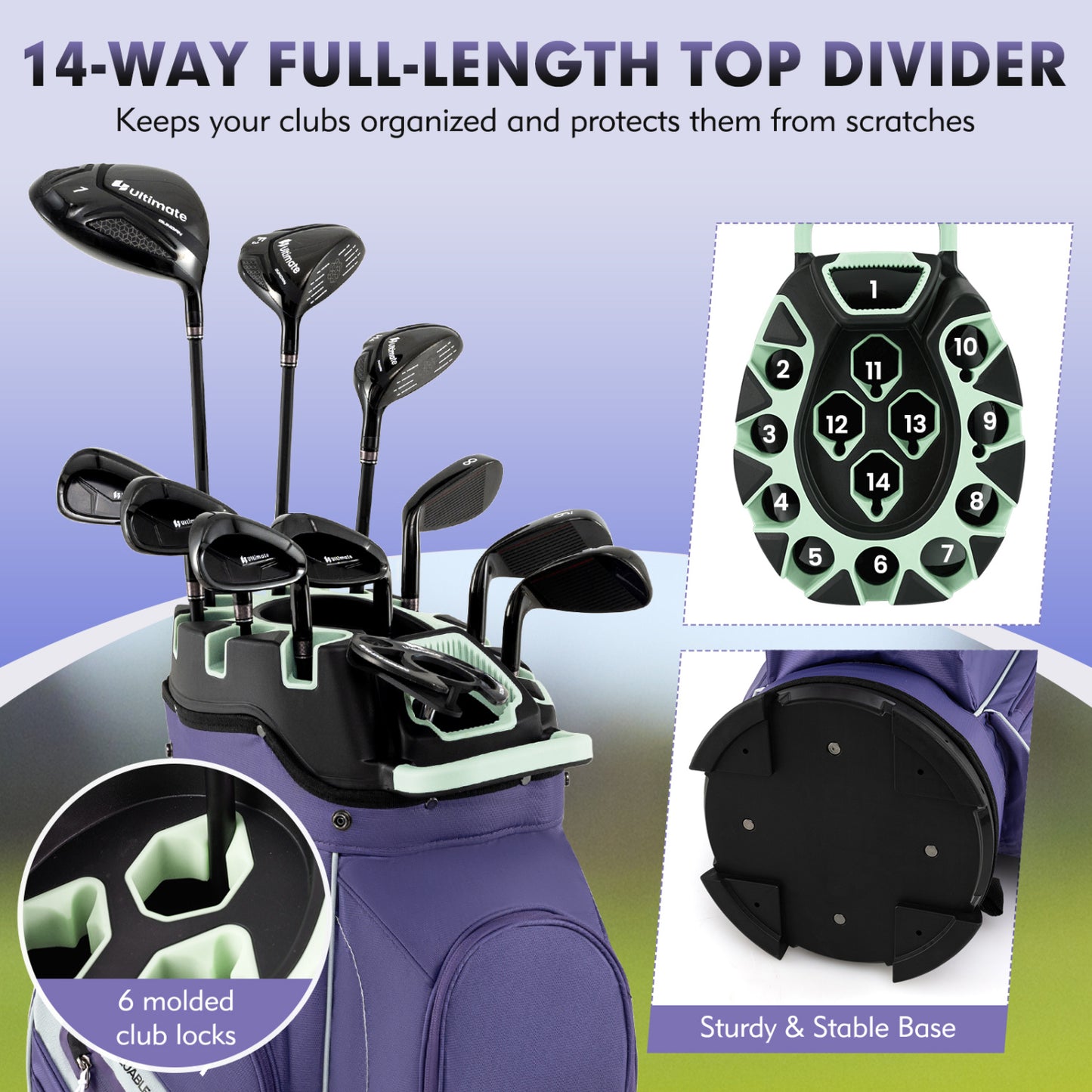 Molded Lock Golf Cart Bag, 14-Way Dividers, 11 Pockets, Purple Golf at Gallery Canada