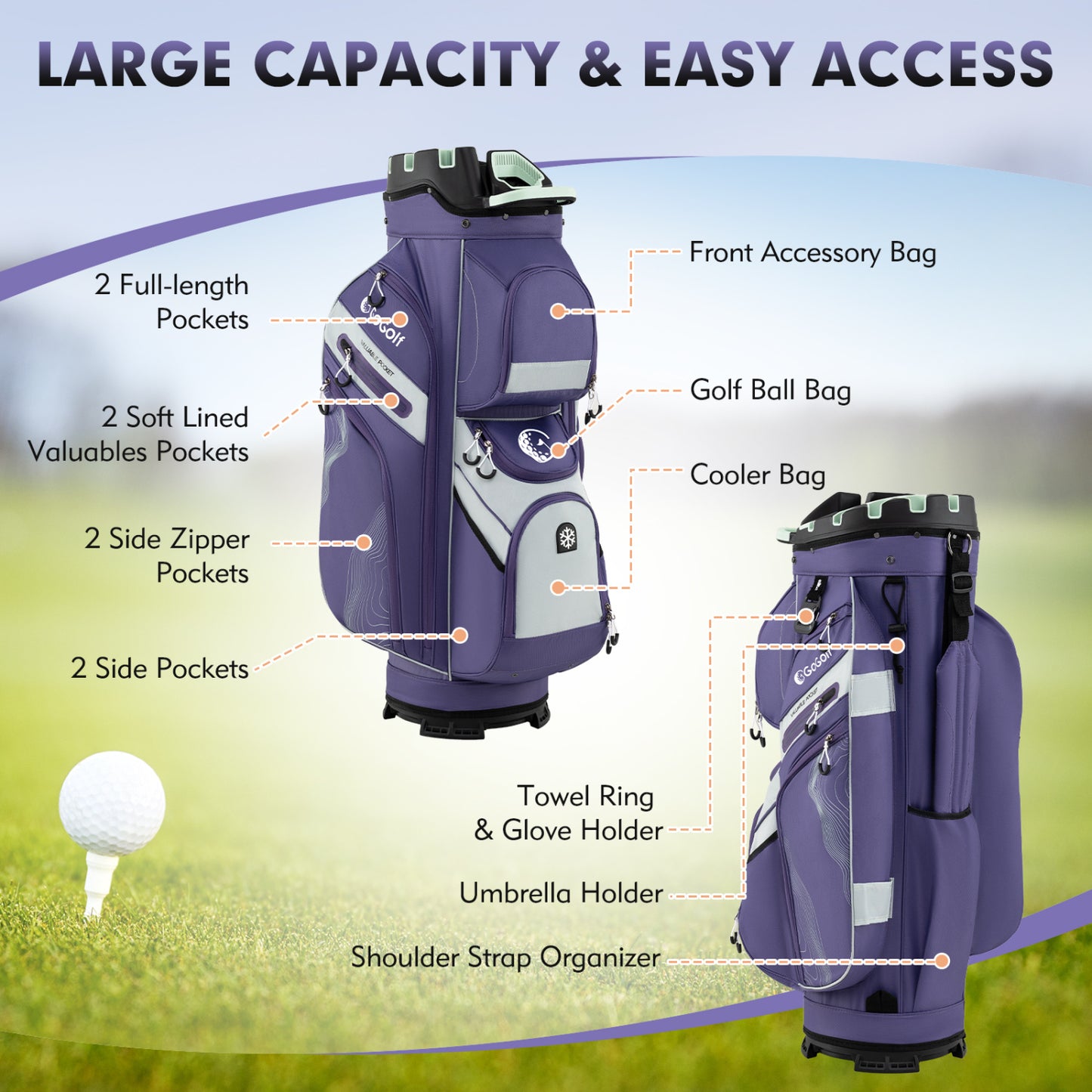 Molded Lock Golf Cart Bag, 14-Way Dividers, 11 Pockets, Purple Golf at Gallery Canada