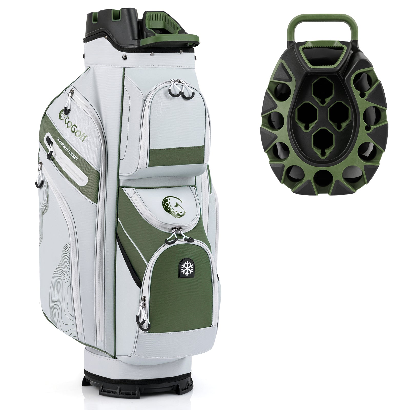 Molded Lock Top Golf Cart Bag, 14-Way Dividers, 11 Pockets, Green Golf Green at Gallery Canada