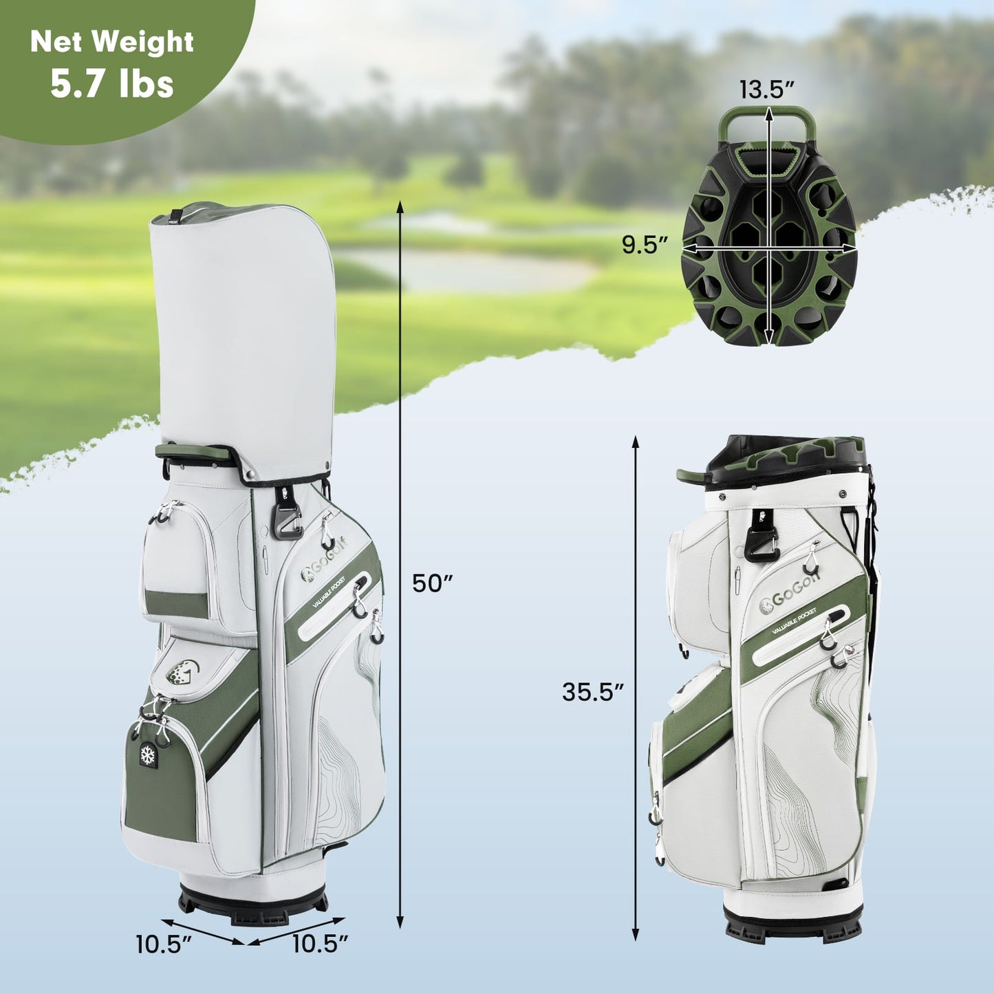 Molded Lock Top Golf Cart Bag, 14-Way Dividers, 11 Pockets, Green Golf at Gallery Canada