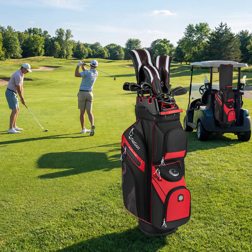 Molded Lock Top Golf Cart Bag, 14-Way Full Length Dividers, 11 Pockets, Red