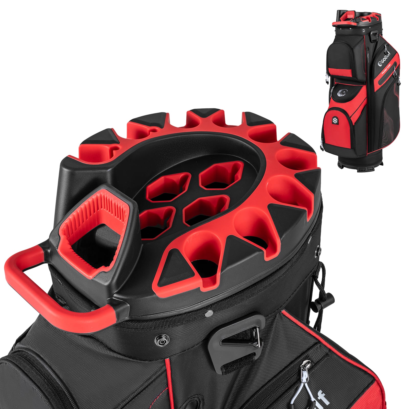Molded Lock Top Golf Cart Bag, 14-Way Full Length Dividers, 11 Pockets, Red Golf at Gallery Canada