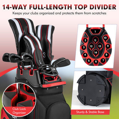 Molded Lock Top Golf Cart Bag, 14-Way Full Length Dividers, 11 Pockets, Red Golf at Gallery Canada