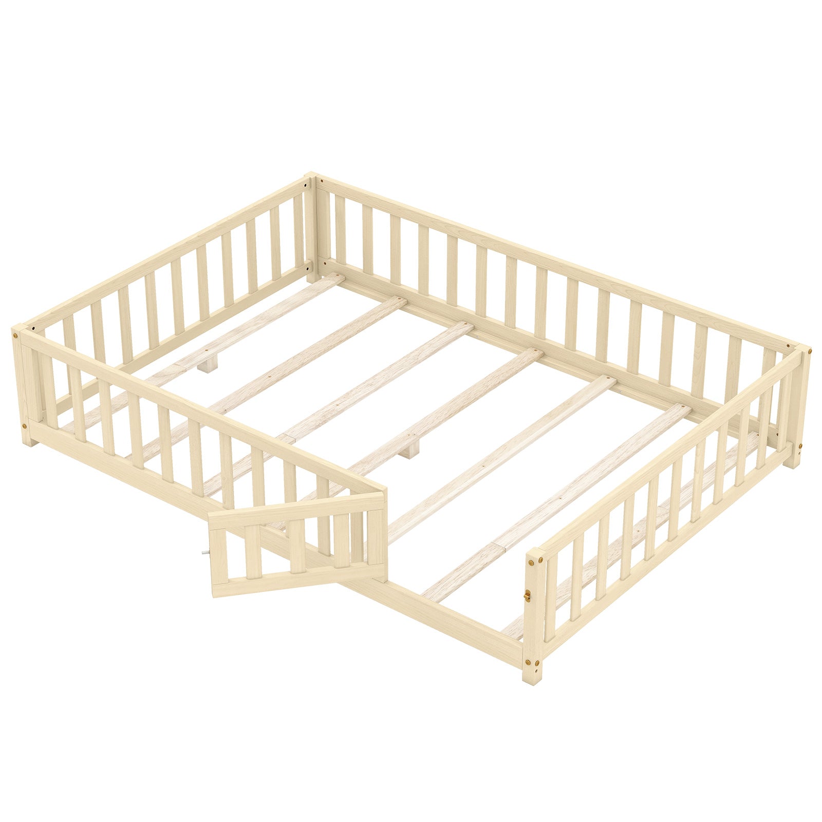 Montessori Bed Frame With Full Guardrails, Safety Door, Natural Toddler Beds Natural at Gallery Canada