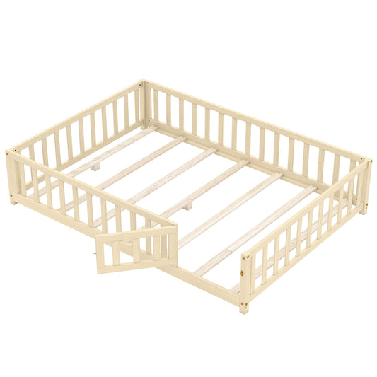 Montessori Bed Frame With Full Guardrails, Safety Door, Natural Toddler Beds Natural at Gallery Canada