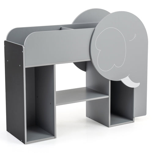 Montessori Bookshelf with Elephant Shape 3-Tier Toddler Toy Storage Organizer-Grey, Gray