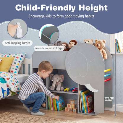Montessori Bookshelf with Elephant Shape 3-Tier Toddler Toy Storage Organizer-Grey, Gray Kids Storage at Gallery Canada