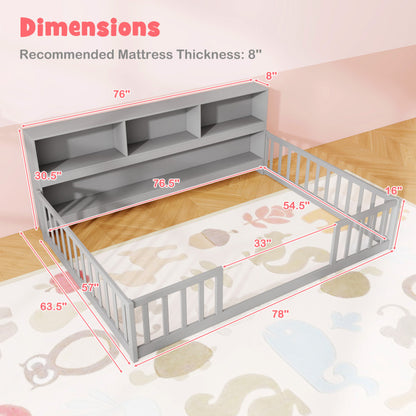 Montessori Twin Floor Bed and Kids Toy Storage Cabinet Bundle, Gray Toddler Beds at Gallery Canada