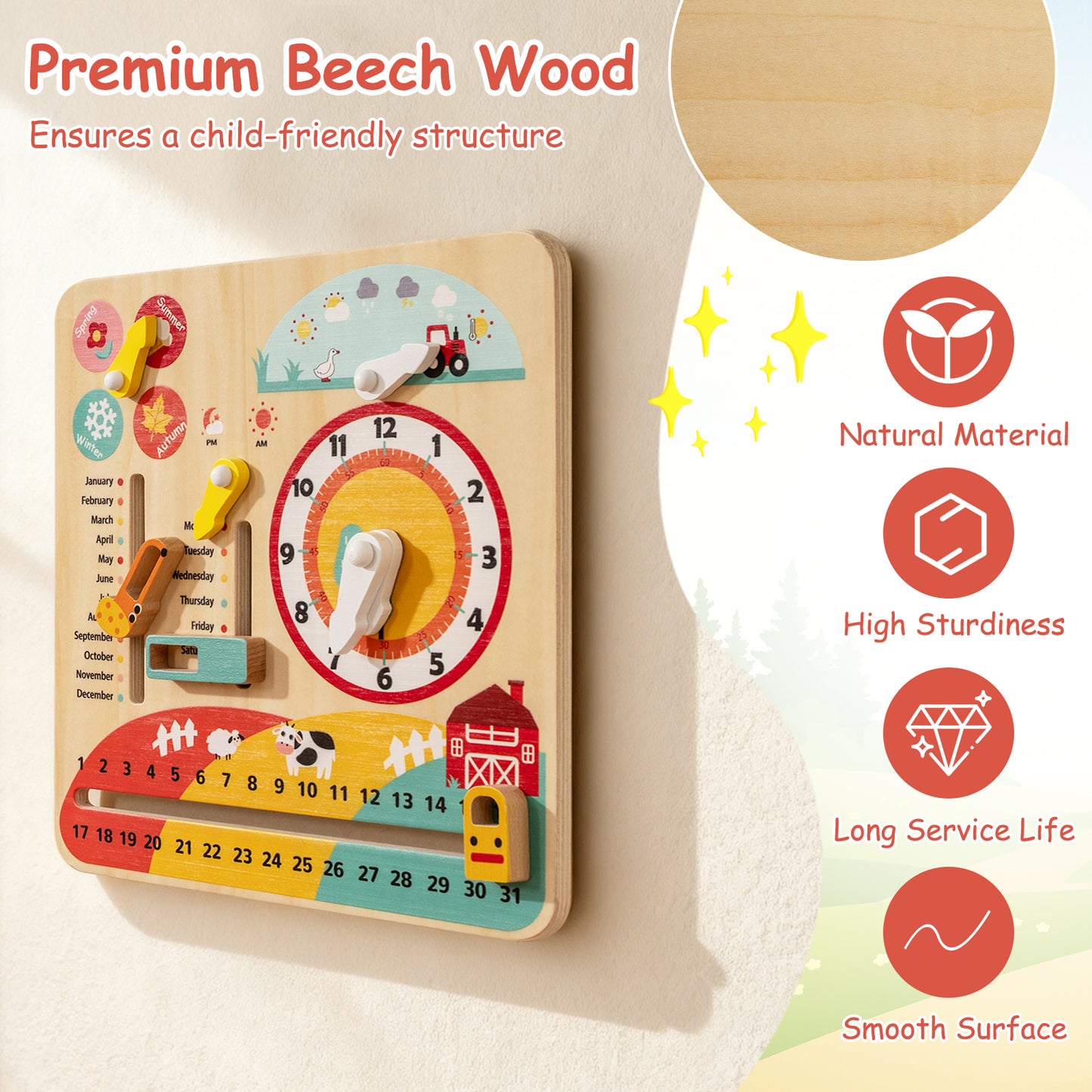 Montessori Wooden Toy for Toddlers Educational Learning Clock Toy About Season Learning Toys at Gallery Canada