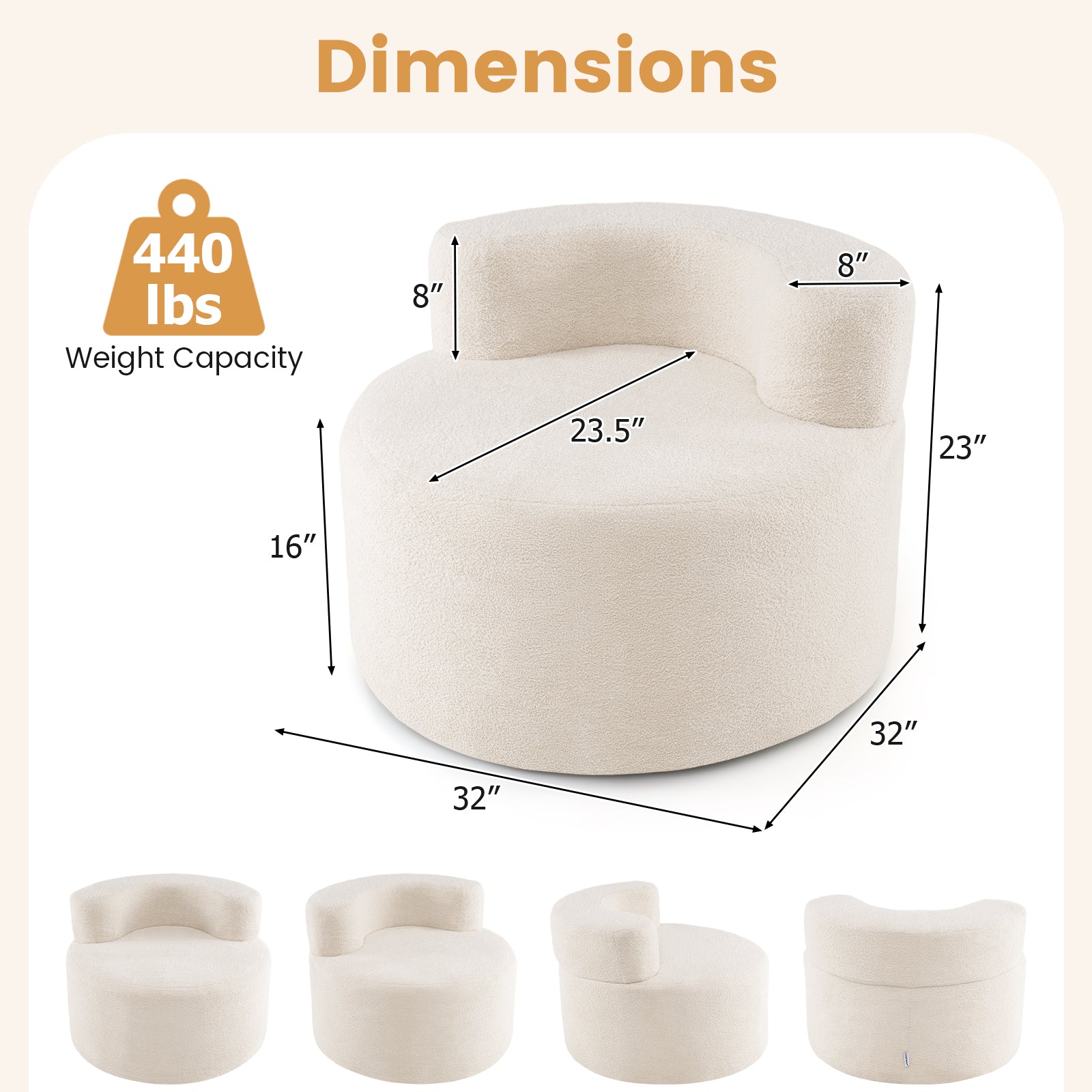 Moon-Shaped Floor Single Sofa Chair with Soft Teddy Fleece, Beige Sofas & Loveseats at Gallery Canada