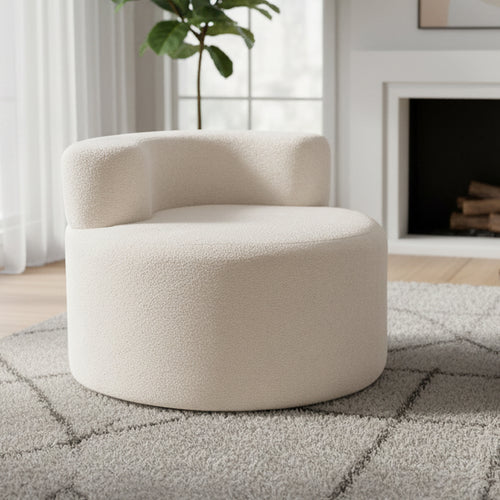 Moon-Shaped Floor Single Sofa Chair with Soft Teddy Fleece, Beige
