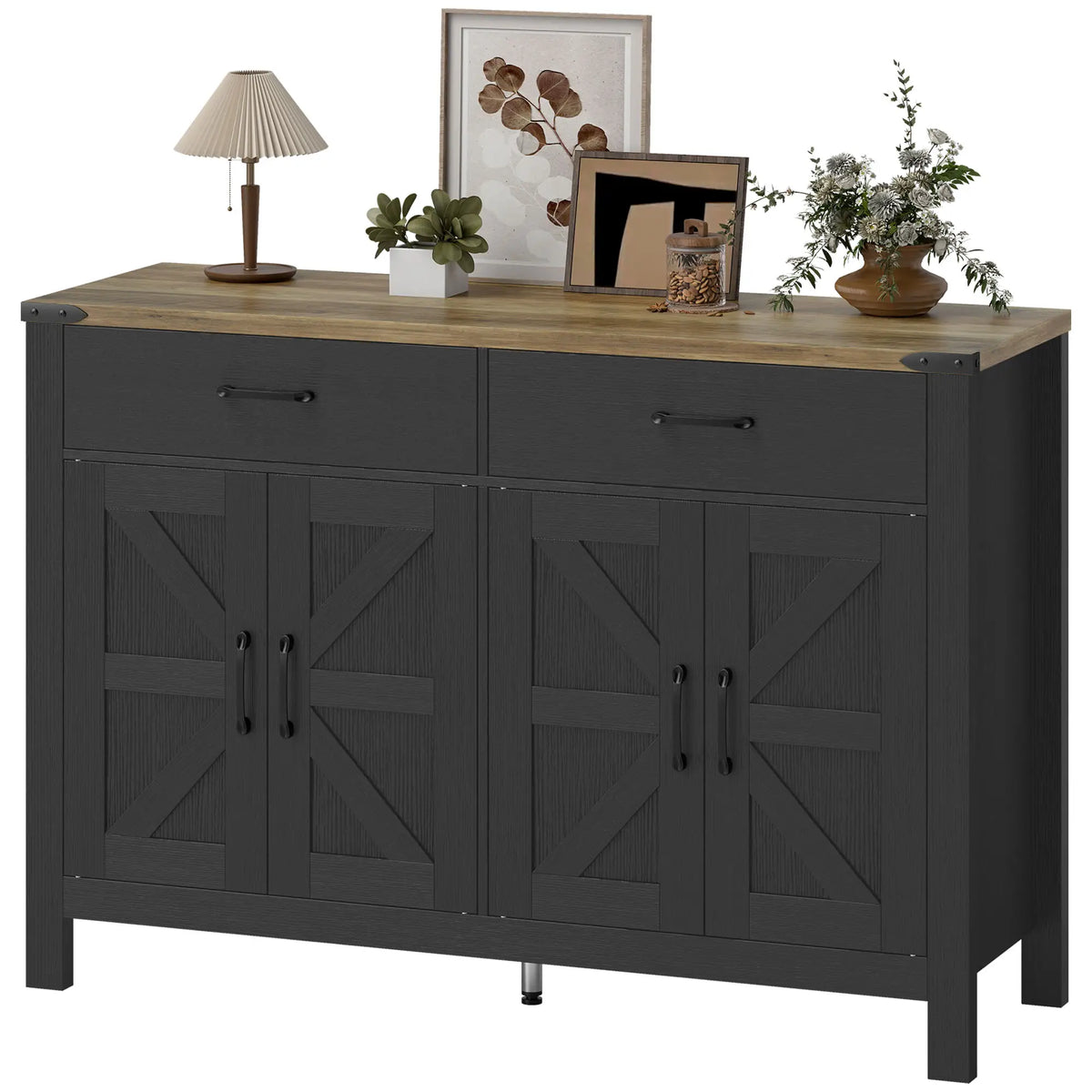Farmhouse Sideboard Buffet Cabinet, 2 Drawers, Shelves Storage Cabinets Black, Dark Brown at Gallery Canada