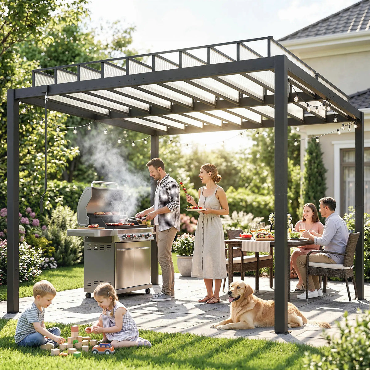 9.5 X 10 Ft Aluminum Louvered Pergola With Clear PC Roof, Clear