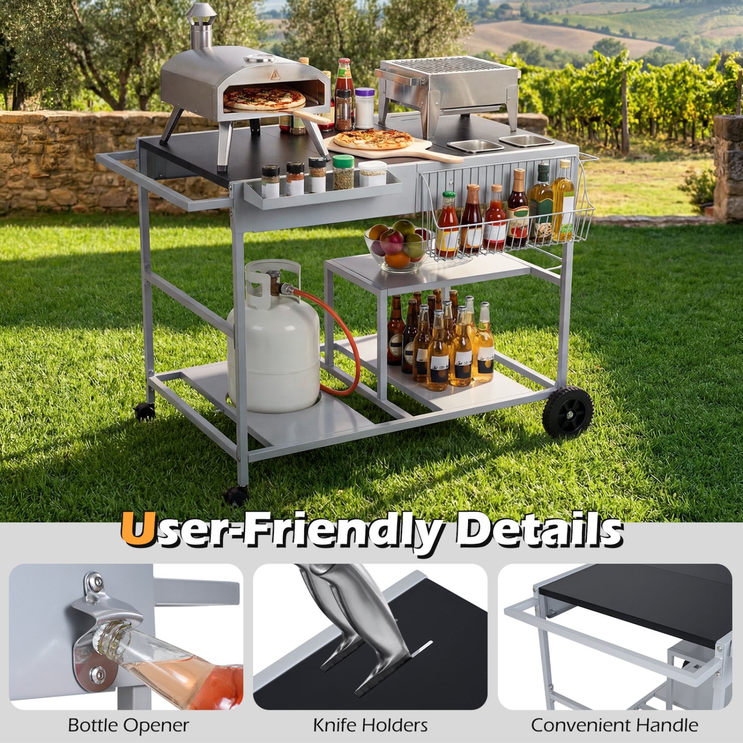 Movable Grill Table With 2 Spice Containers, Black Outdoor Grills at Gallery Canada