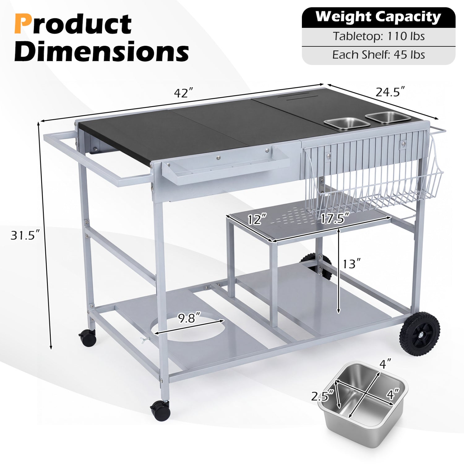 Movable Grill Table With 2 Spice Containers, Black Outdoor Grills at Gallery Canada